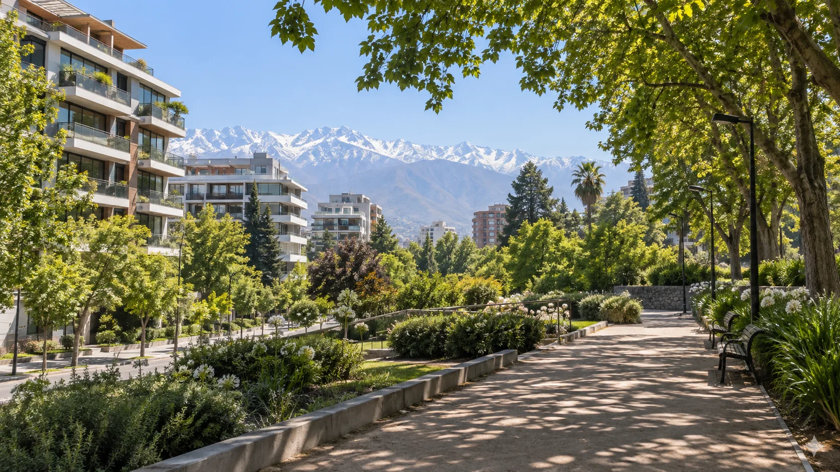 Parque y edificios residenciales en Providencia